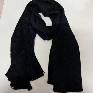 LOUIS VUITTON Monogram Black Wool Scarf - New with Box & Dust Bag